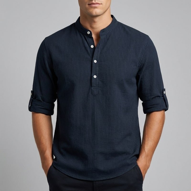 Ivan Men’s Shirt – Lightweight Button Neck Cotton Linen Henley Shirt