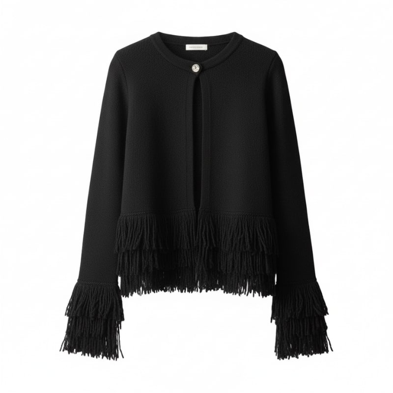 Colette Women’s Cardigan – Structured Knit Cardigan with Fringe Style Silhouette
