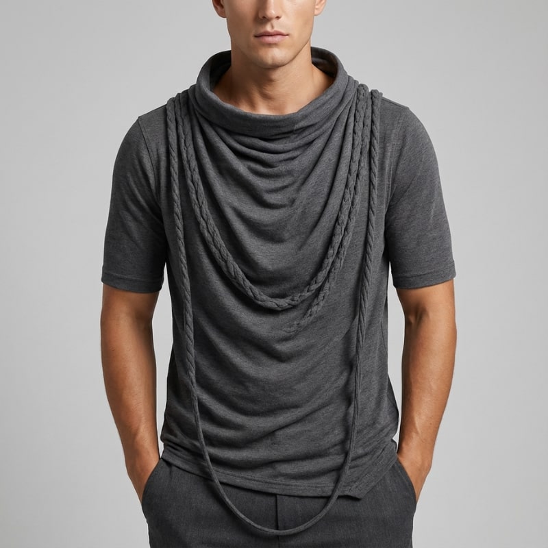 Stefan Men’s Hooded Shirt – Stretch-Knit Cotton with Asymmetrical Hem