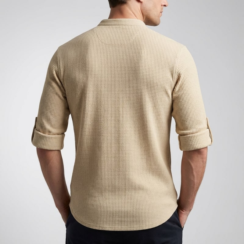 Ivan Men’s Shirt – Lightweight Button Neck Cotton Linen Henley Shirt