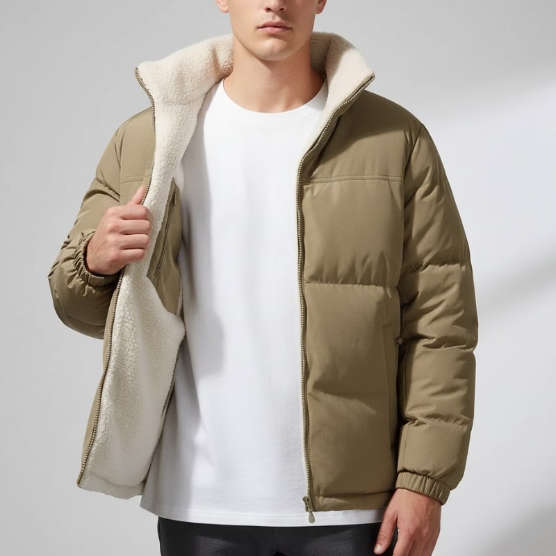 Ruben Men’s Reversible Puffer Jacket – Sherpa Fleece & Quilted Jacket