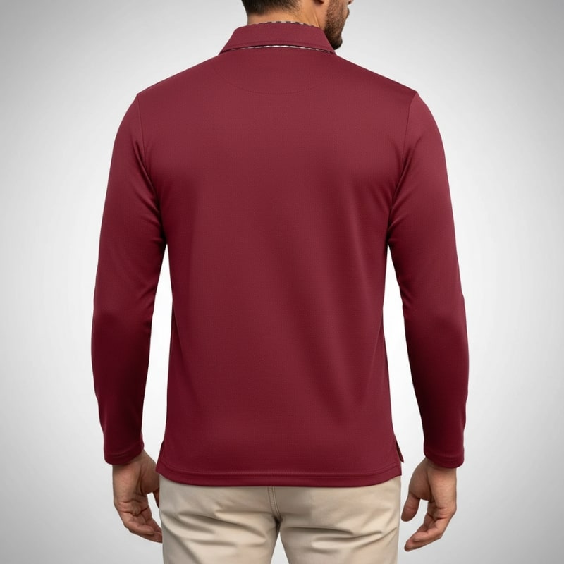 Kerem Men’s Long Sleeve Polo – Slim Fit Design with Checked Collar Accents