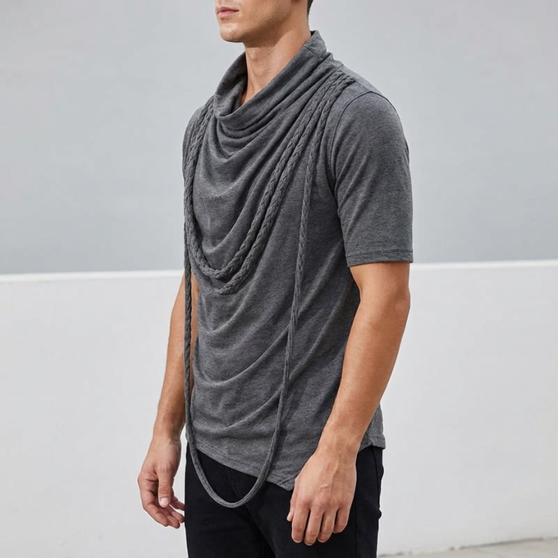 Stefan Men’s Hooded Shirt – Stretch-Knit Cotton with Asymmetrical Hem