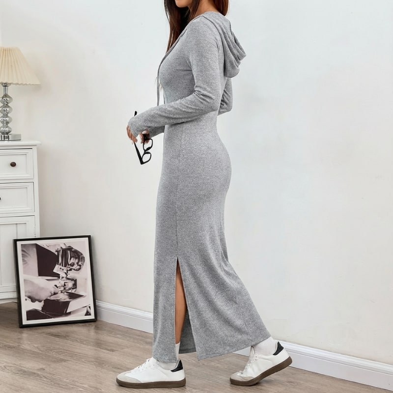 Sasha Women’s Bodycon Dress – Hooded Stretch Maxi with Side Slit