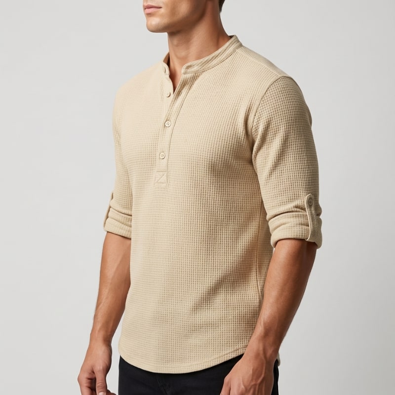 Ivan Men’s Shirt – Lightweight Button Neck Cotton Linen Henley Shirt