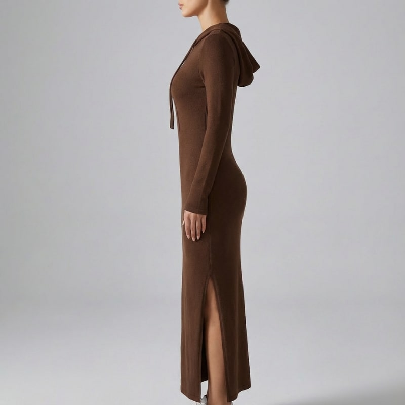 Sasha Women’s Bodycon Dress – Hooded Stretch Maxi with Side Slit