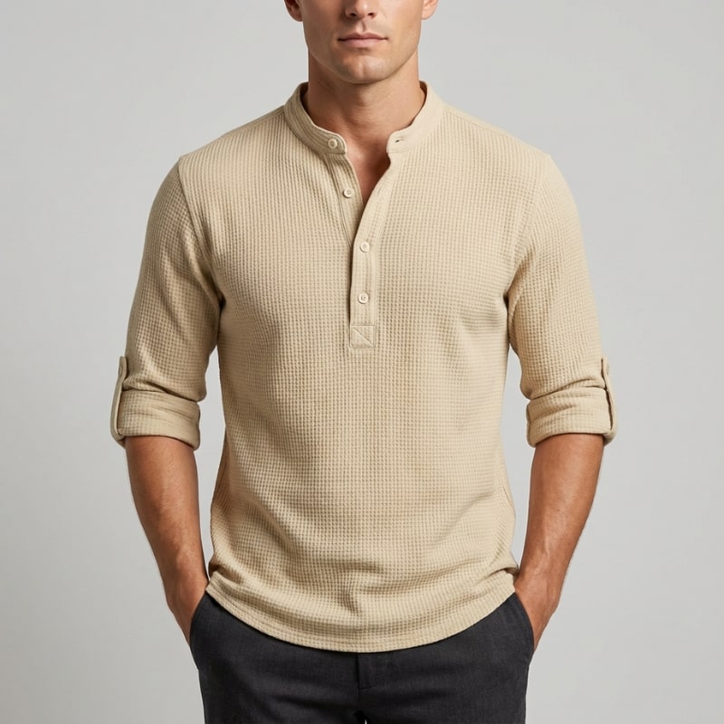 Ivan Men’s Shirt – Lightweight Button Neck Cotton Linen Henley Shirt