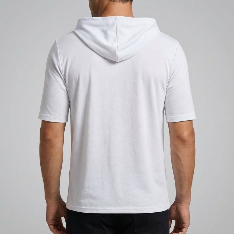 Stefan Men’s Hooded Shirt – Stretch-Knit Cotton with Asymmetrical Hem