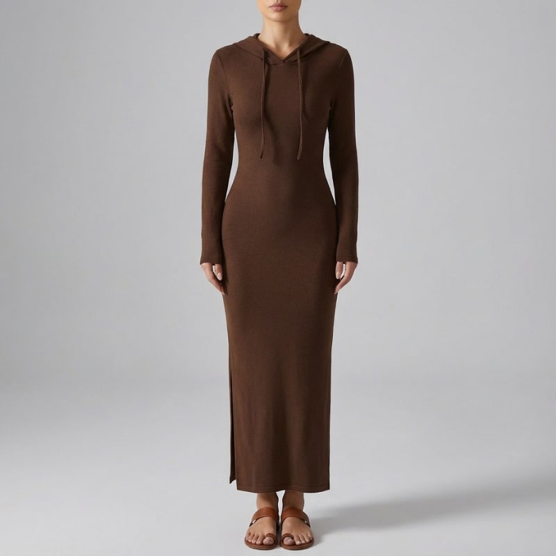 Sasha Women’s Bodycon Dress – Hooded Stretch Maxi with Side Slit