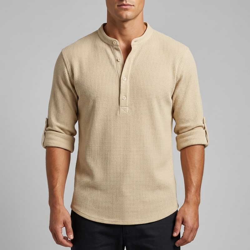 Ivan Men’s Shirt – Lightweight Button Neck Cotton Linen Henley Shirt