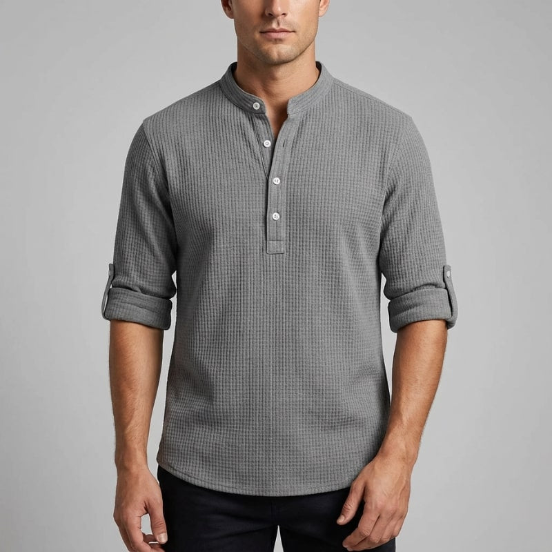 Ivan Men’s Shirt – Lightweight Button Neck Cotton Linen Henley Shirt