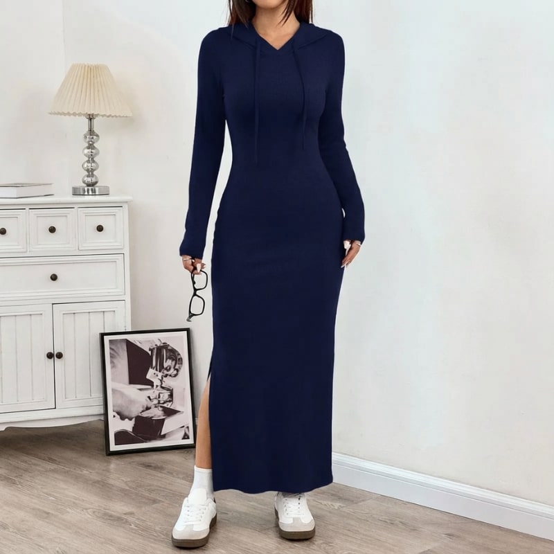 Sasha Women’s Bodycon Dress – Hooded Stretch Maxi with Side Slit