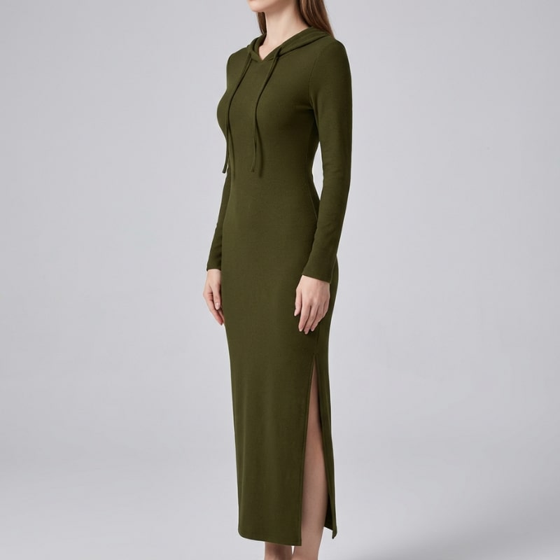 Sasha Women’s Bodycon Dress – Hooded Stretch Maxi with Side Slit