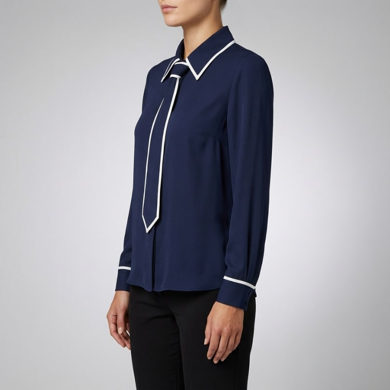 Thalia Women’s Blouse – Contrast Tie Cotton-Blend Button-Down Shirt with Structured Collar