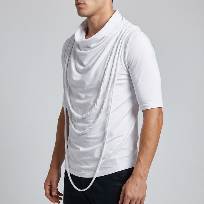 Stefan Men’s Hooded Shirt – Stretch-Knit Cotton with Asymmetrical Hem