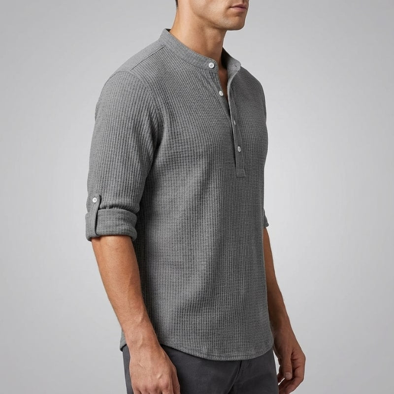 Ivan Men’s Shirt – Lightweight Button Neck Cotton Linen Henley Shirt