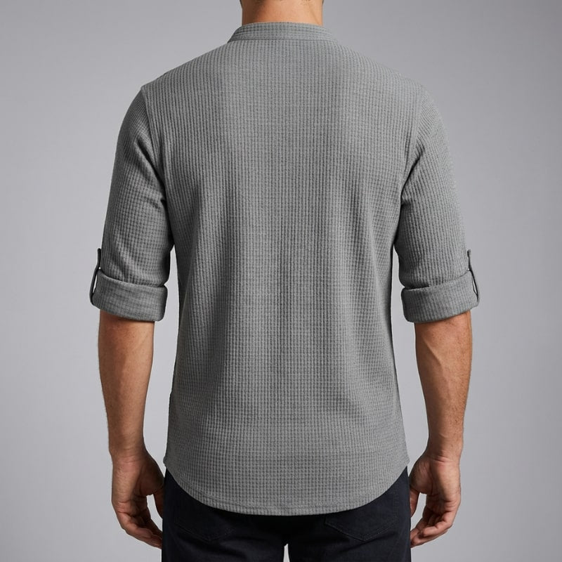 Ivan Men’s Shirt – Lightweight Button Neck Cotton Linen Henley Shirt