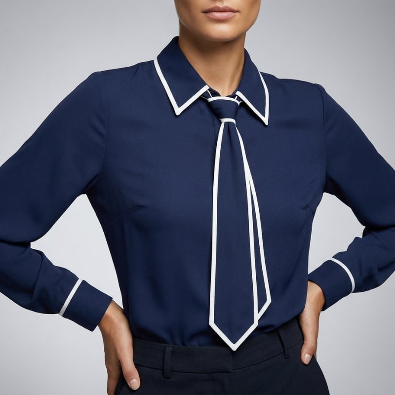 Thalia Women’s Blouse – Contrast Tie Cotton-Blend Button-Down Shirt with Structured Collar