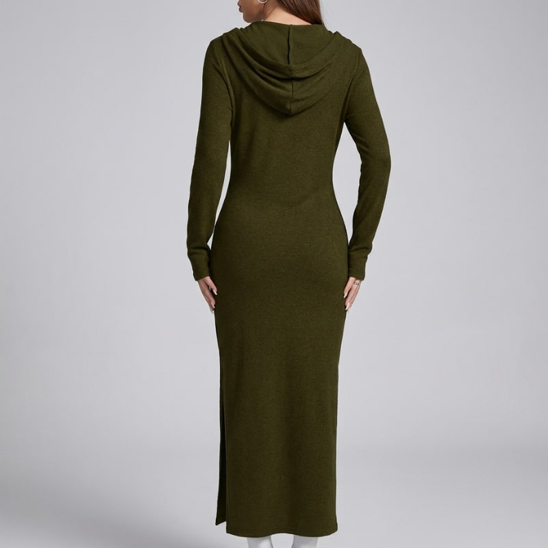 Sasha Women’s Bodycon Dress – Hooded Stretch Maxi with Side Slit