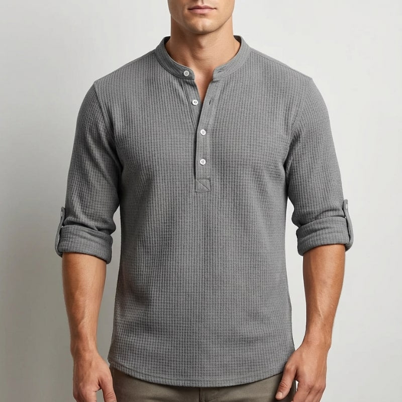 Ivan Men’s Shirt – Lightweight Button Neck Cotton Linen Henley Shirt