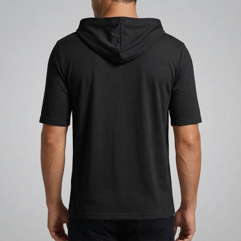 Stefan Men’s Hooded Shirt – Stretch-Knit Cotton with Asymmetrical Hem