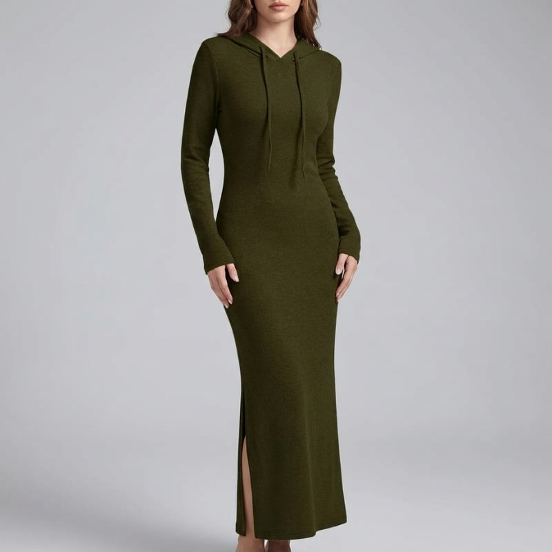 Sasha Women’s Bodycon Dress – Hooded Stretch Maxi with Side Slit