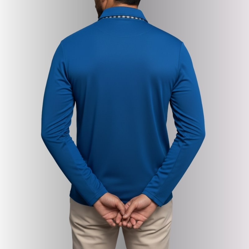 Kerem Men’s Long Sleeve Polo – Slim Fit Design with Checked Collar Accents