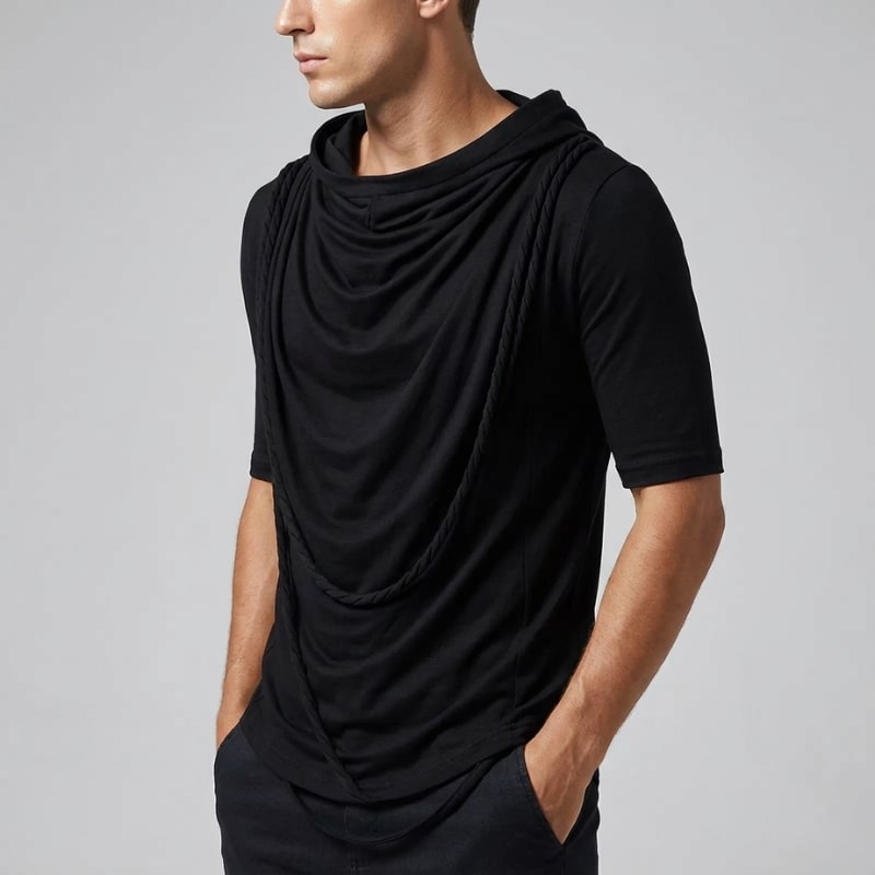Stefan Men’s Hooded Shirt – Stretch-Knit Cotton with Asymmetrical Hem