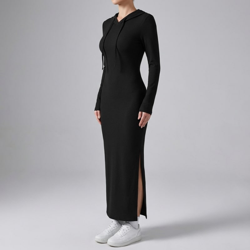 Sasha Women’s Bodycon Dress – Hooded Stretch Maxi with Side Slit