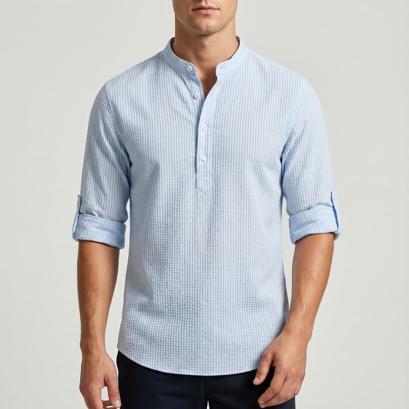 Ivan Men’s Shirt – Lightweight Button Neck Cotton Linen Henley Shirt