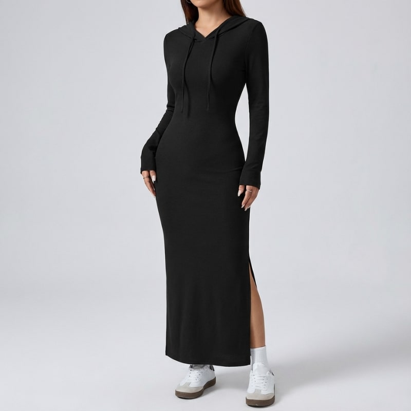Sasha Women’s Bodycon Dress – Hooded Stretch Maxi with Side Slit