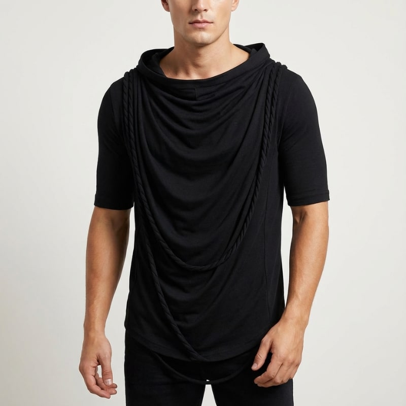 Stefan Men’s Hooded Shirt – Stretch-Knit Cotton with Asymmetrical Hem