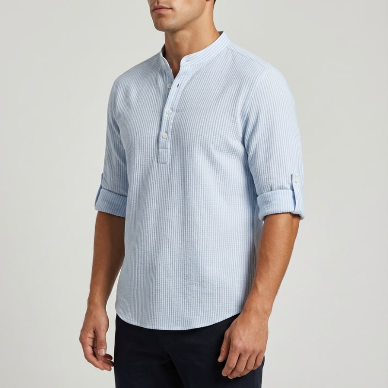 Ivan Men’s Shirt – Lightweight Button Neck Cotton Linen Henley Shirt