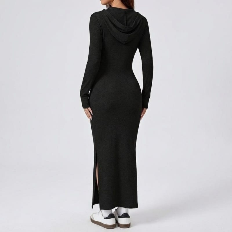 Sasha Women’s Bodycon Dress – Hooded Stretch Maxi with Side Slit