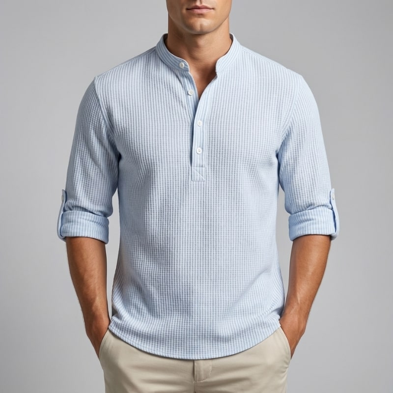 Ivan Men’s Shirt – Lightweight Button Neck Cotton Linen Henley Shirt