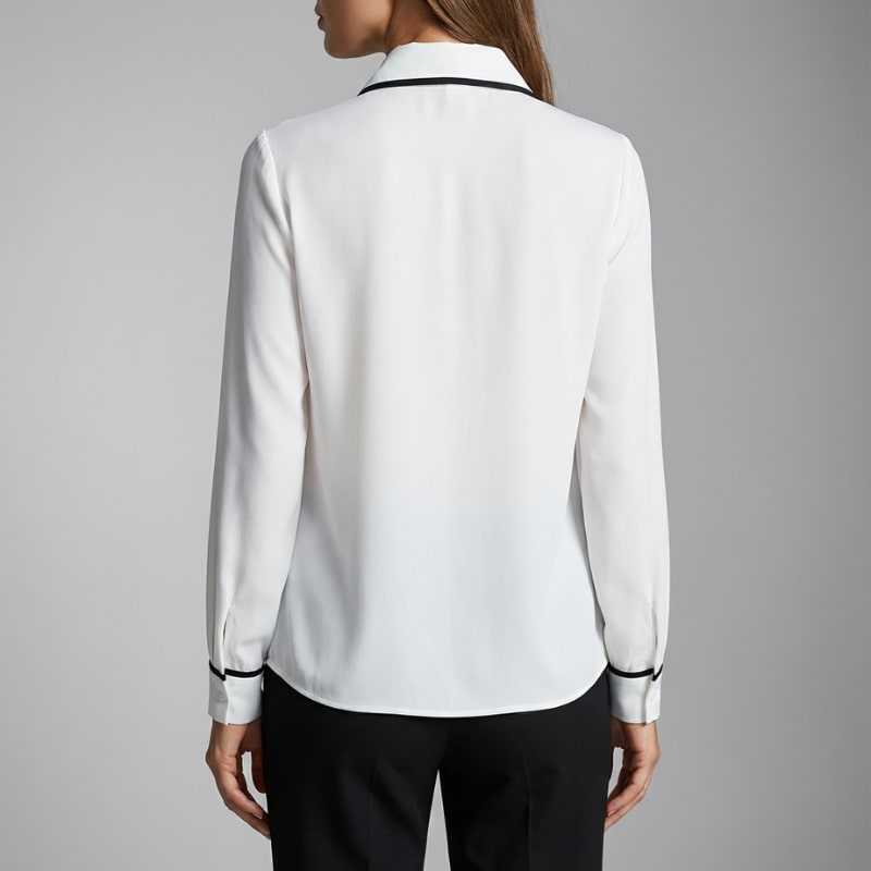 Thalia Women’s Blouse – Contrast Tie Cotton-Blend Button-Down Shirt with Structured Collar