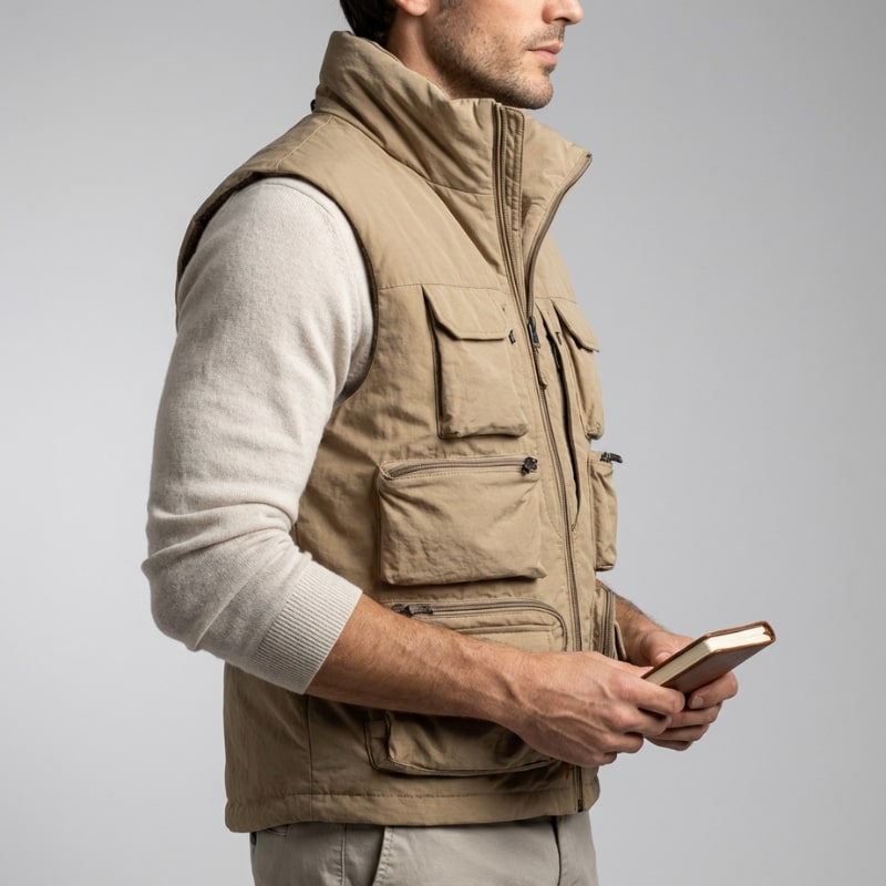 Emil Men’s Vest – Zip Front Multi-Pocket Lightweight Layering Utility Vest