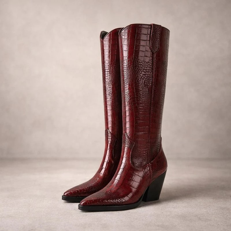 Fleur Women’s Knee High Boots – Structured Leather Shaft with Stable Block Heel