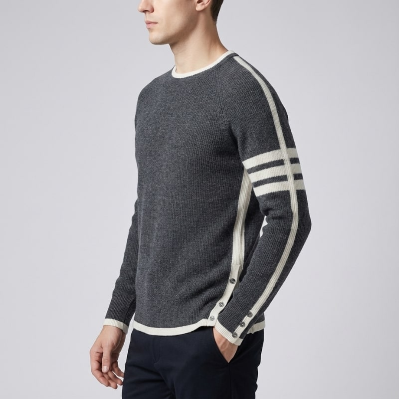 Damien Men’s Knit Sweater – Structured Knit Wool Pullover with Contrast Stripe Detail