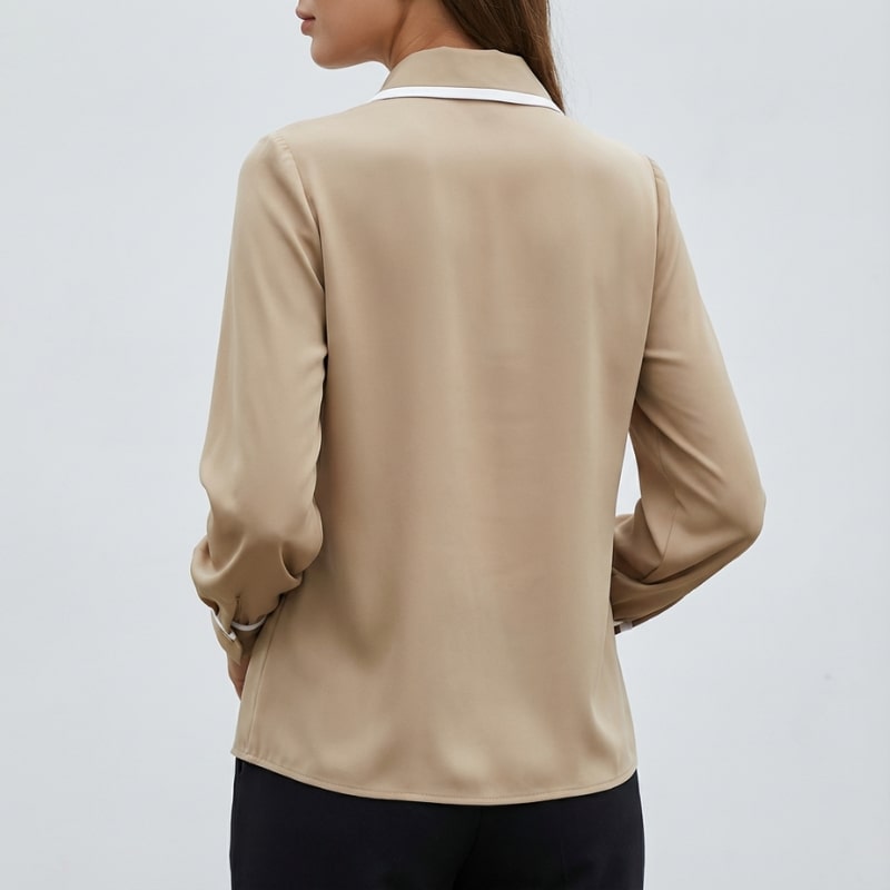 Thalia Women’s Blouse – Contrast Tie Cotton-Blend Button-Down Shirt with Structured Collar