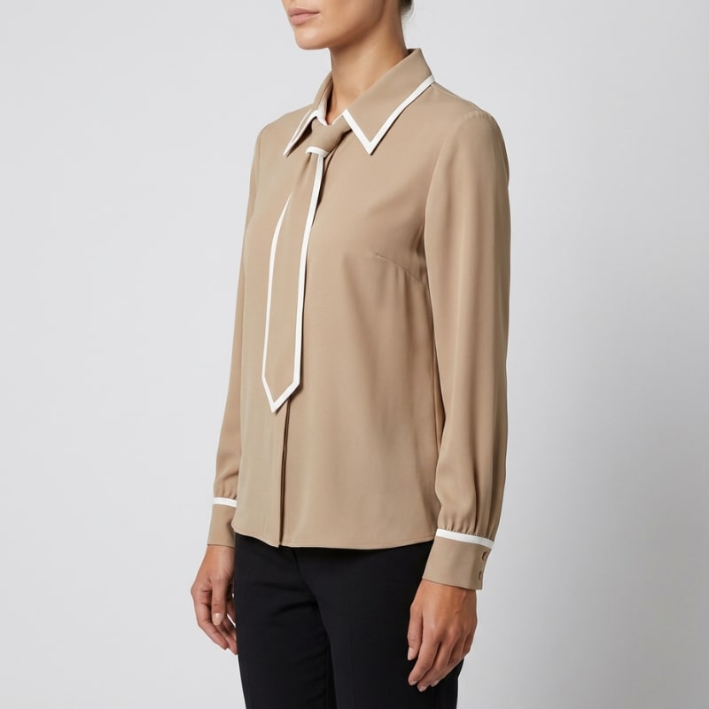 Thalia Women’s Blouse – Contrast Tie Cotton-Blend Button-Down Shirt with Structured Collar