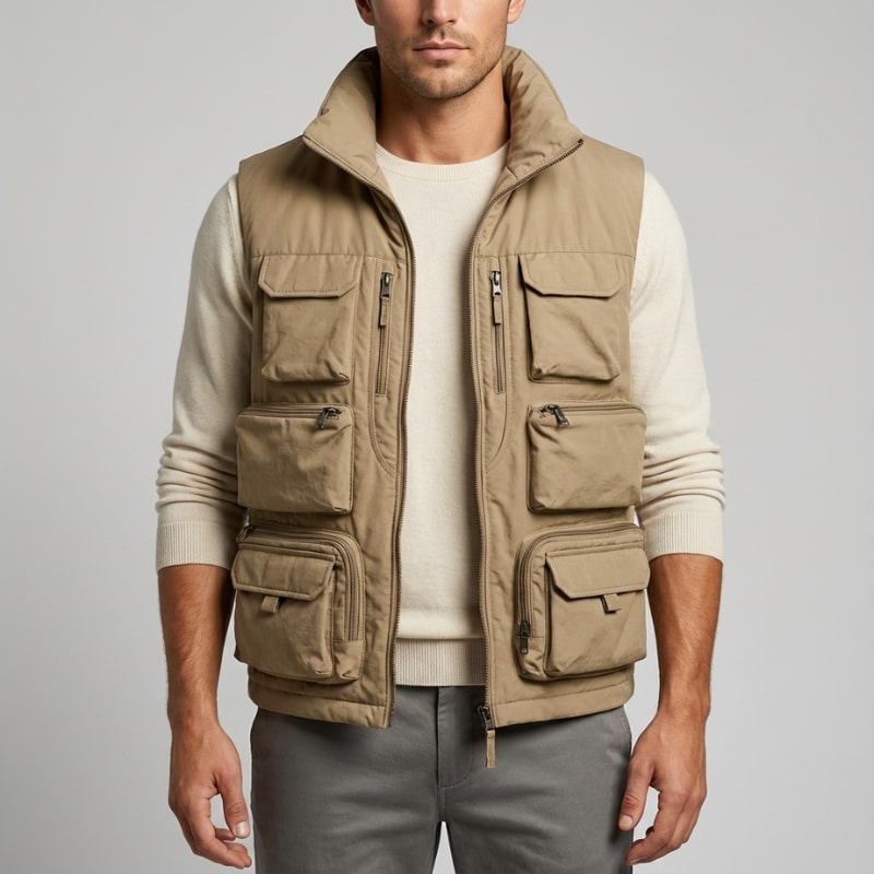 Emil Men’s Vest – Zip Front Multi-Pocket Lightweight Layering Utility Vest