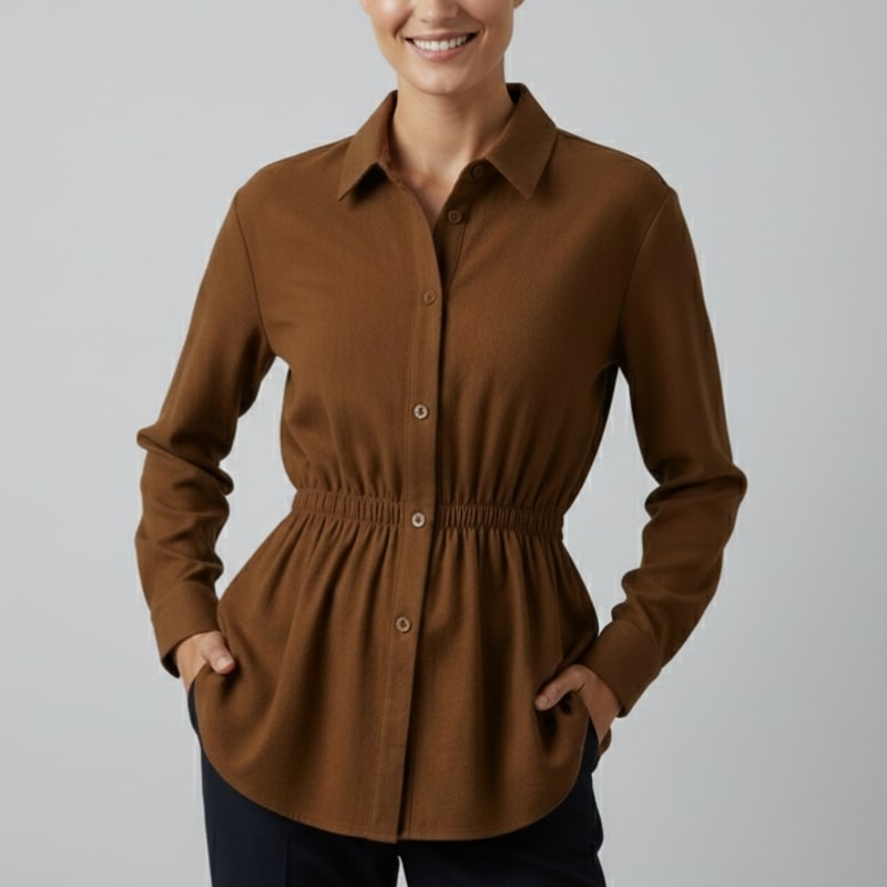 Naomi Women’s Button-Up Shirt – Soft Woven Fabric with Defined Waist Fit