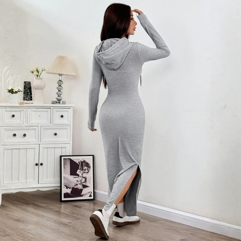 Sasha Women’s Bodycon Dress – Hooded Stretch Maxi with Side Slit