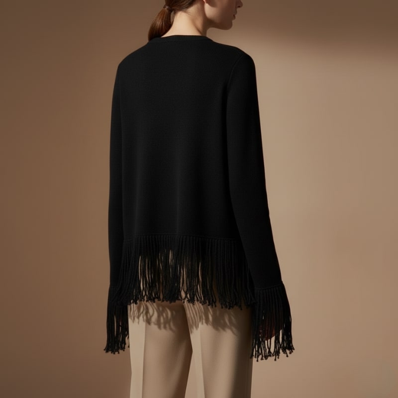 Colette Women’s Cardigan – Structured Knit Cardigan with Fringe Style Silhouette