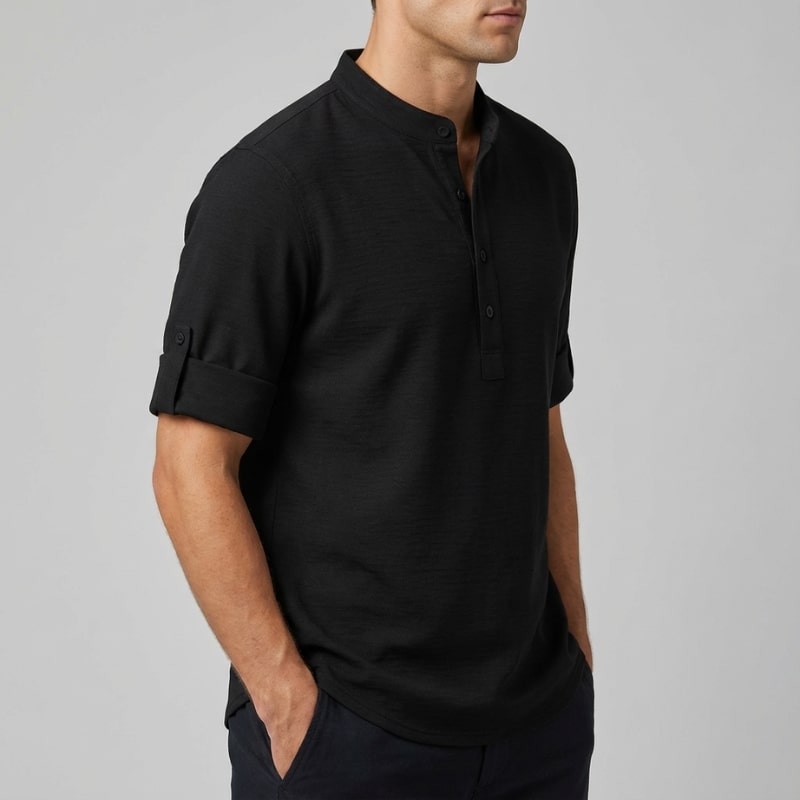 Ivan Men’s Shirt – Lightweight Button Neck Cotton Linen Henley Shirt