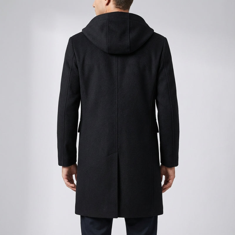 Brayan Men’s Hooded Wool Overcoat – Structured Knee-Length Design with Detachable Lining