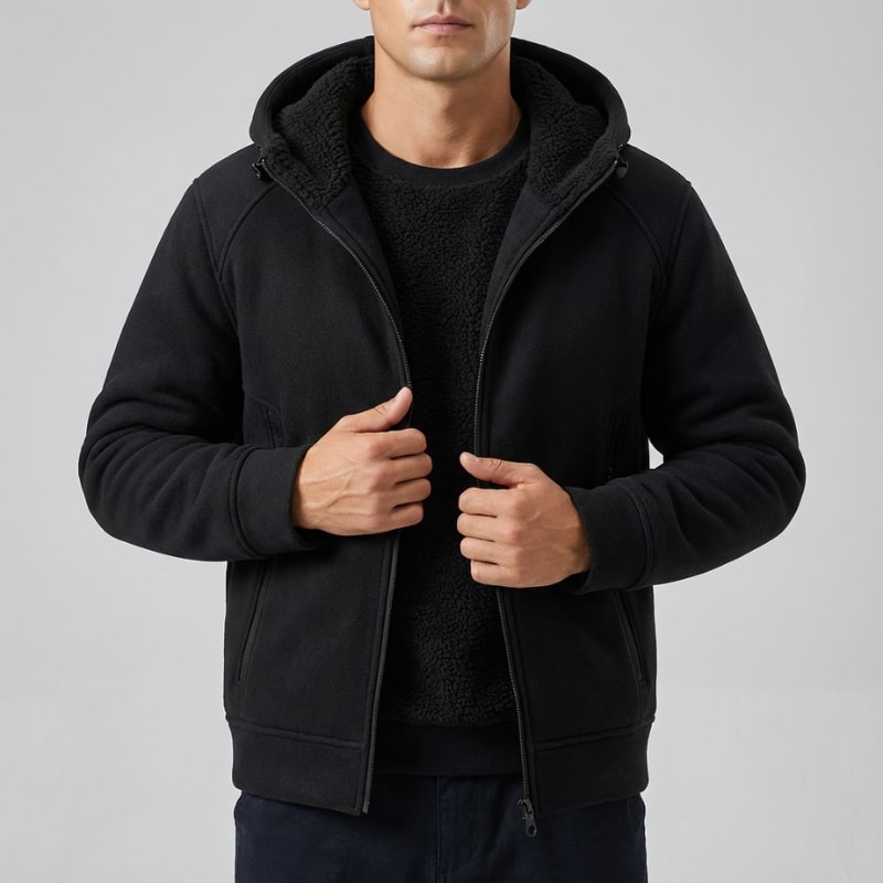 Sven Men’s Sherpa Lined Jacket – Warm Fleece Zip-Up Hooded Jacket for Cold Weather