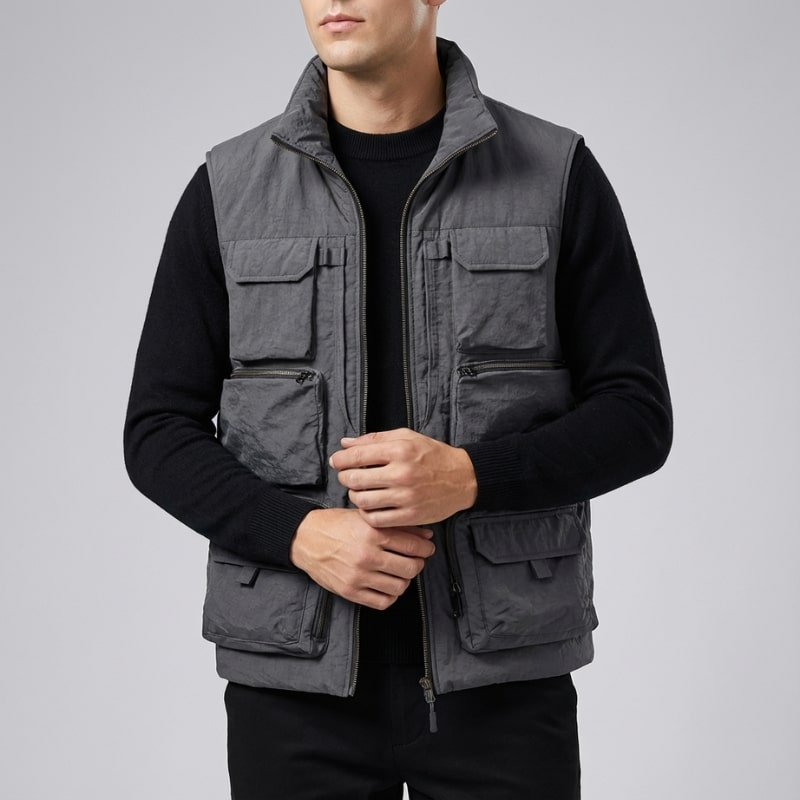 Emil Men’s Vest – Zip Front Multi-Pocket Lightweight Layering Utility Vest