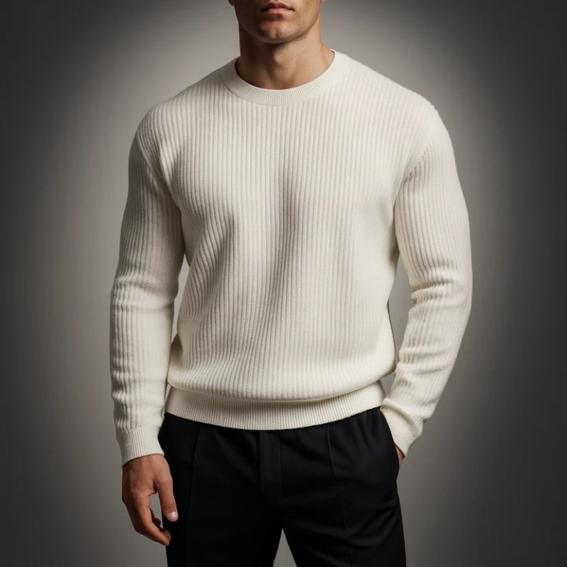 Raphaël Men’s Knit Sweater – Lightweight Structured Pullover with Vertical Texture
